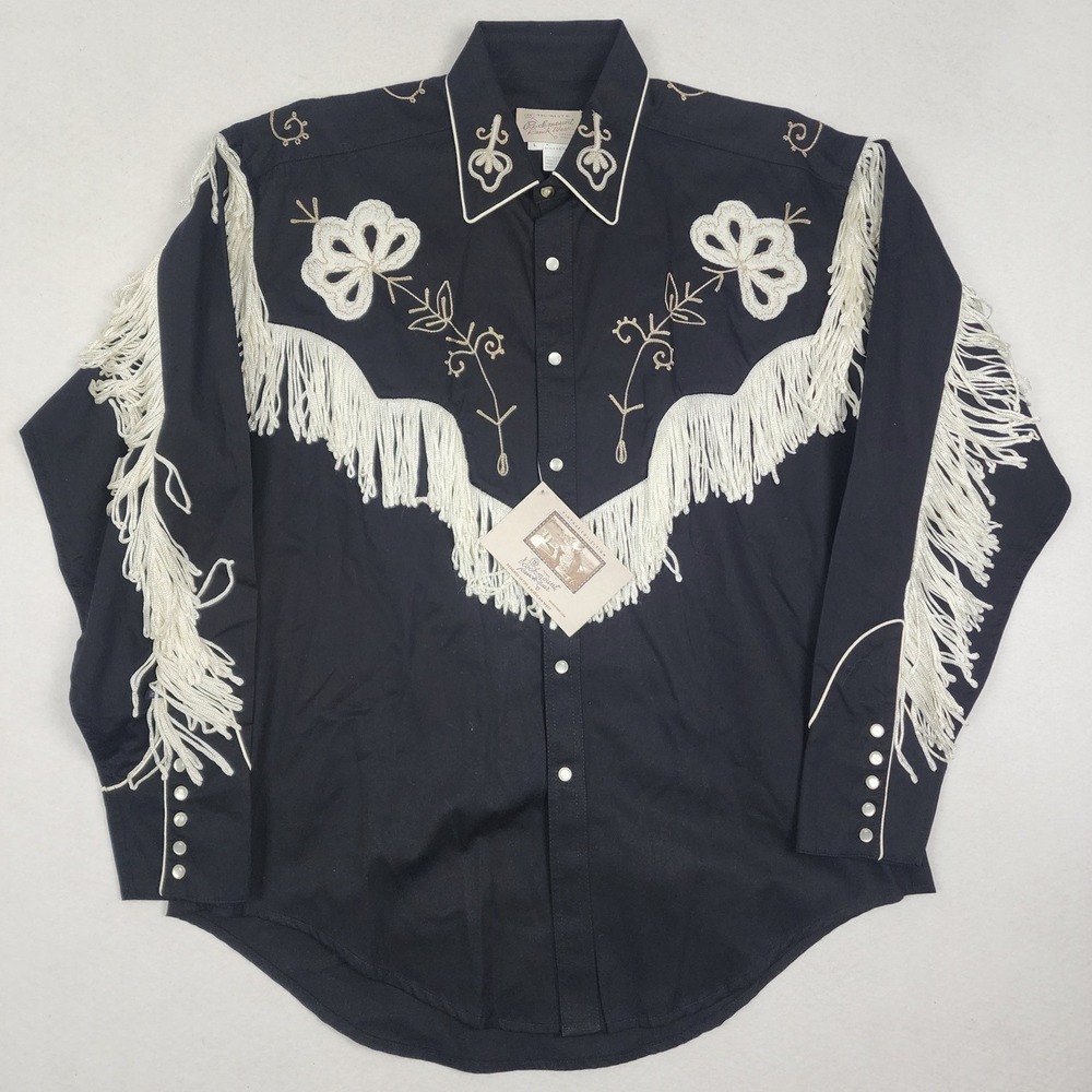 Rockmount Ranch Wear Vintage Fringe Embroidered Western Shirt Mens Large Black